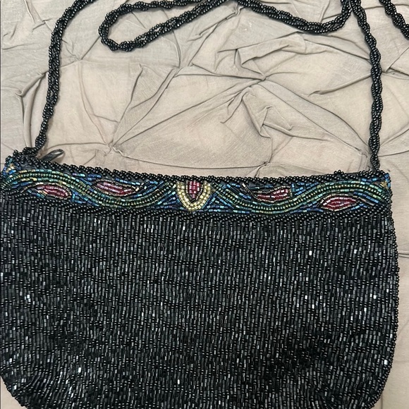 Black and Multicolored Beaded Purse Small Crossbody evening Bag - Picture 2 of 4
